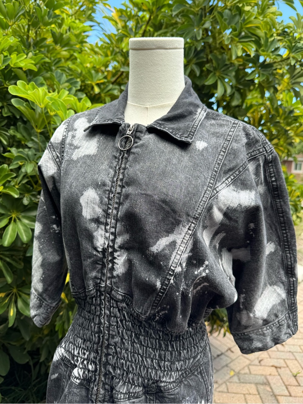 Retrofète Black and White Acid-Wash Denim Mini Dress - Picture 10 of 13